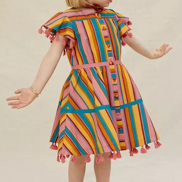 Anthropologie FARM Rio Rainbow Stripe Tassel Dress Kids Girls 2T NWT - Picture 2 of 11